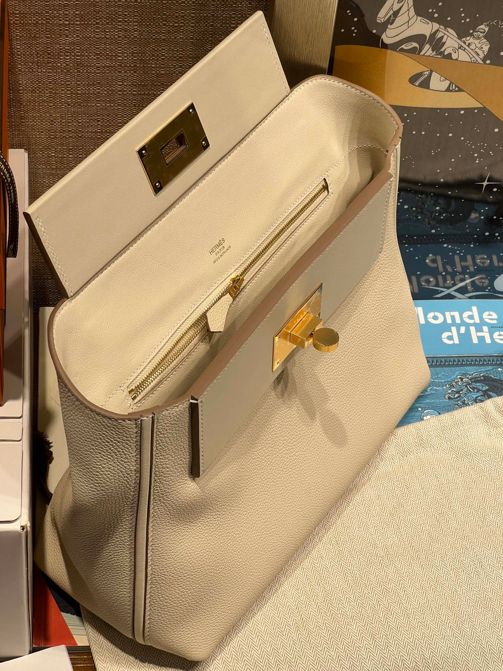 HM 24/24 Bag Milkshake White Leather Gold Hardware