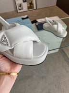 PRA PADDED NAPPA CRISSCROSS SANDALS WHITE LAMBSKIN