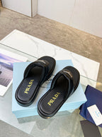 PRA SOFT PADDED NAPPA THONG WEDGE SANDALS BLACK LAMBSKIN