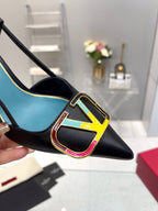 VT Vlogo Signature 75mm Black Slingback Sheepskin