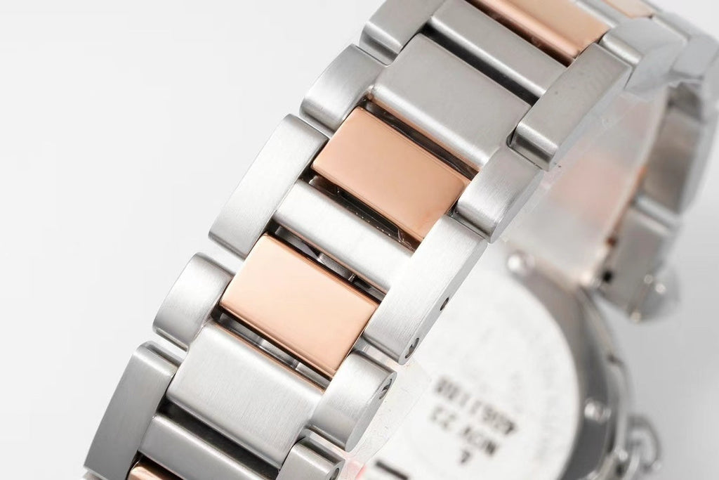 pasha 30mm quartz pink gold steel white dial