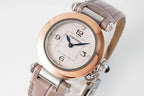 pasha 30mm quartz pink gold white dial light brown leather
