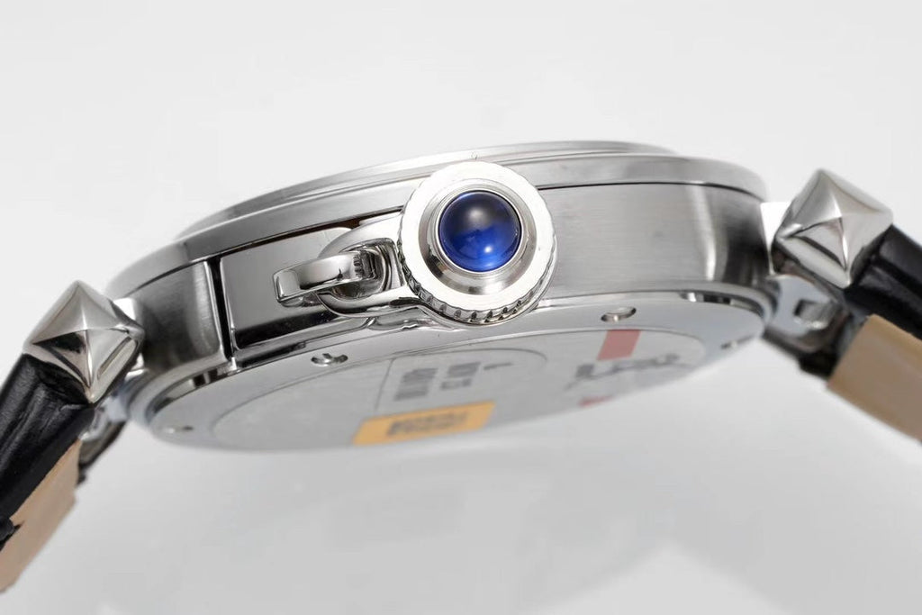 pasha 30mm quartz stainless steel white dial black leather