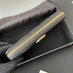 cc 19 zipped wallet 19.5cm black calfskin gold hardware