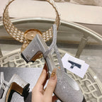 slingback 6.5 glitter silver black grosgrain