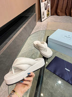 PRA THONG FLATFORM SANDALS WHITE LAMBSKIN
