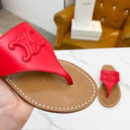 WOMEN TRIOMPHE FLAT THONG IN CALFSKIN CHERRY RED