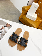 TRIOMPHE SLIDE IN BLACK CALFSKIN