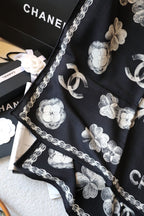 CC Scarf 180 CM In Black White Cashmere Silk 401134
