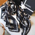 CC Scarf 180 CM In Black White Cashmere Silk 401134