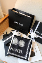 CC Scarf 180 CM In Black White Cashmere Silk 401134