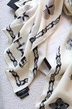 CC Scarf 180 CM In White Black Cashmere Silk 401133