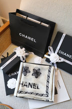 CC Scarf 180 CM In White Black Cashmere Silk 401133