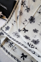 CC Scarf 180 CM In White Black Cashmere Silk 401133