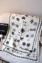 CC Scarf 180 CM In White Black Cashmere Silk 401133