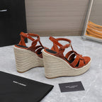 SL TRIBUTE WEDGE SANDALS BRICK POLISHED CALFSKIN