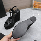 SL TRIBUTE WEDGE SANDALS BLACK CALFSKIN