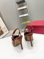 vlogo signature all brown calfskin slingback platform pump 120mm