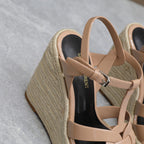 SL TRIBUTE WEDGE SANDALS PINK NUDE POLISHED CALFSKIN