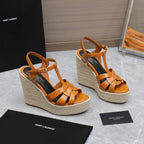 SL TRIBUTE WEDGE SANDALS TANGERINE POLISHED CALFSKIN