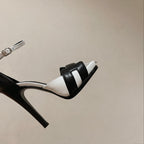 H - CLASSIC SANDAL 125 BLACK MIX WHITE LAMBSKIN