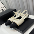 slingback cream lambskin black leather chain grosgrain
