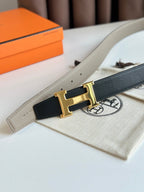 HM Gold H Buckle & Reversible 32mm Belt Beige mix Black leather 124654