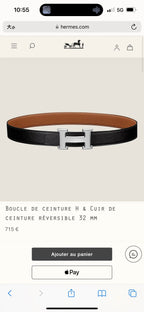 HM Silver H Buckle & Reversible 32mm Belt Brown mix Black leather 124655