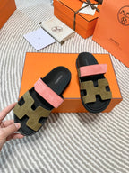 HM Chypre Sandal Moss Green Brown Mix Coral Pink Suede 963244