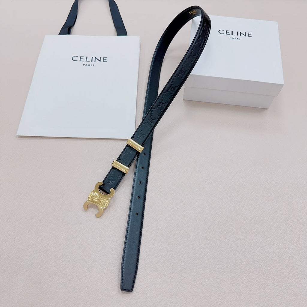 CEL Gold Buckle Belt  25mm Black Calfskin 176706