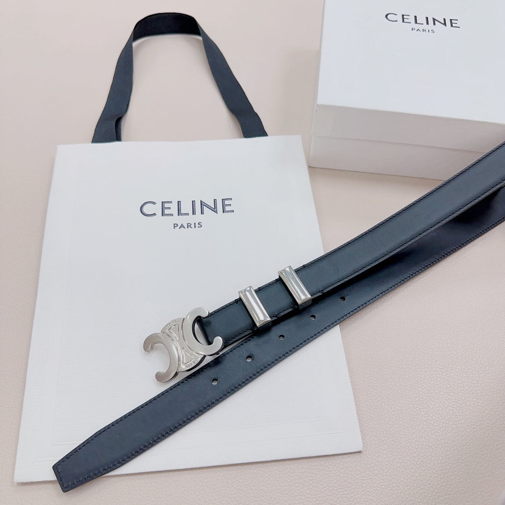 CEL Silver Buckle Belt  25mm Black Calfskin 176705