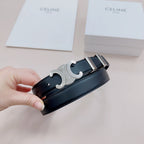 CEL Silver Buckle Belt  25mm Black Calfskin 176705