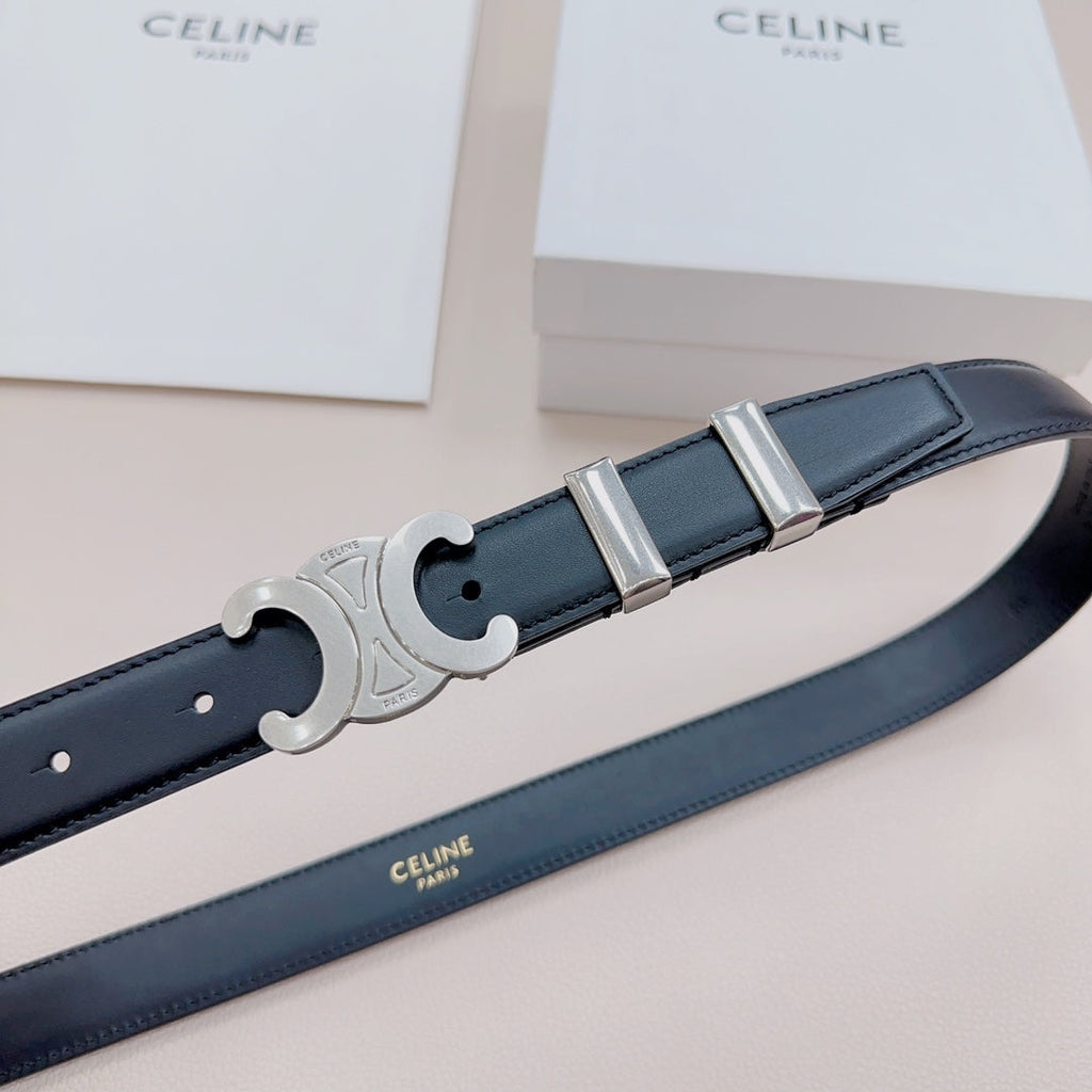 CEL Silver Buckle Belt  25mm Black Calfskin 176705