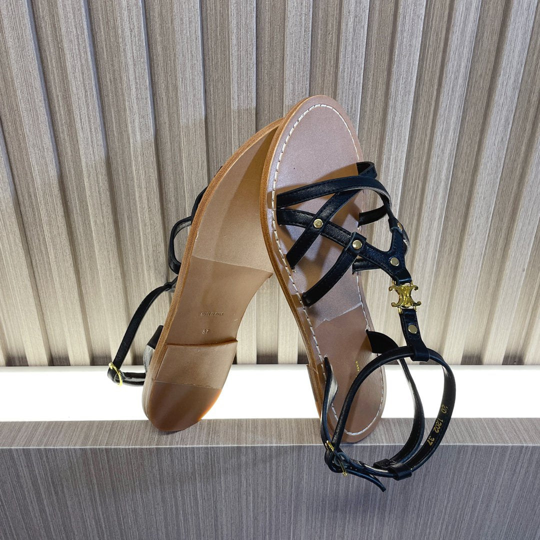 cl roman sandal black brown calfskin