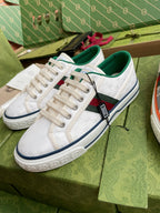 GG 26 Platform Sneaker White Green Monogram Canvas 632829