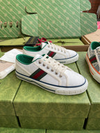 GG 26 Platform Sneaker White Green Monogram Canvas 632829
