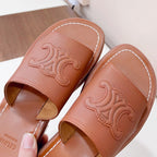 LEA TRIOMPHE PLATFORM SLIDES WOMEN VEGETABLE TANNED CALFSKIN BROWN