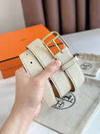 HM ROMAIN 35MM BELT WHITE CREAM LEATHER GOLD HARDWARE