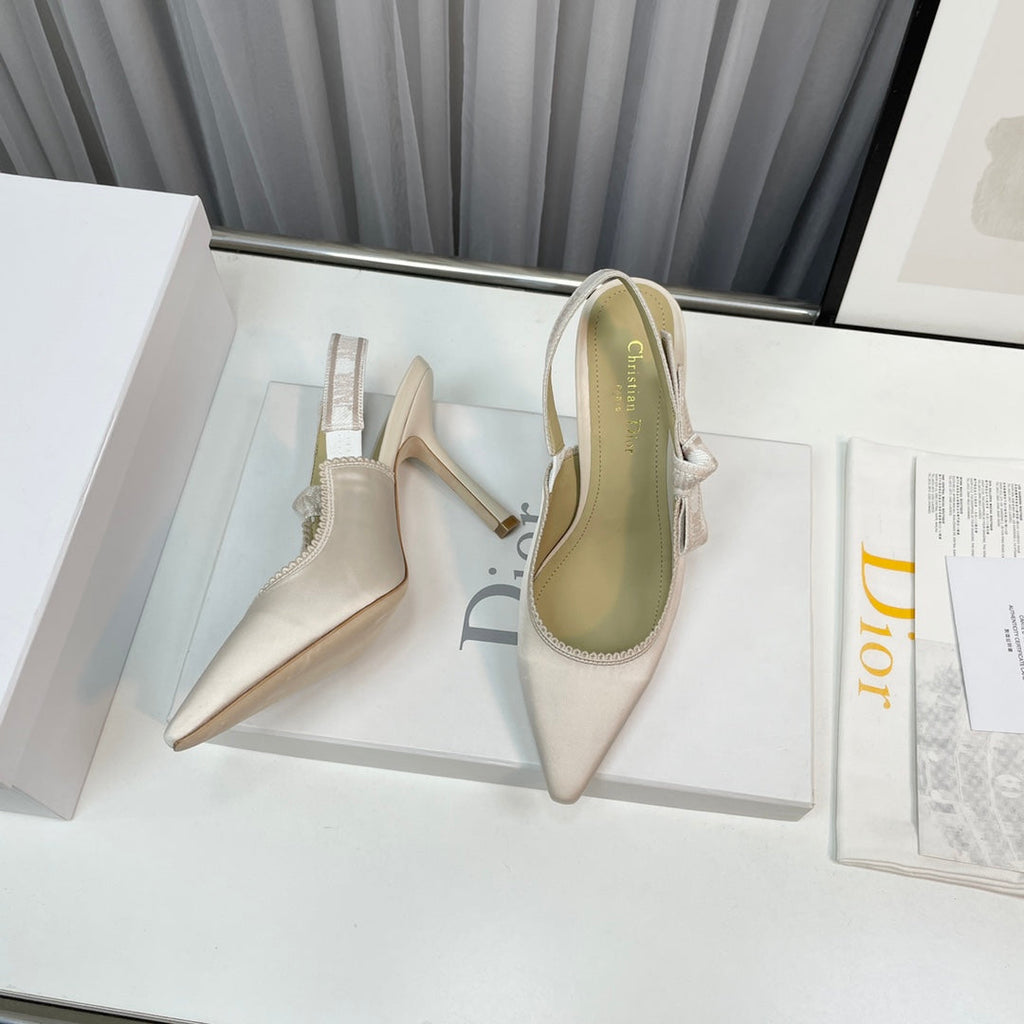 cd slingback pumps 95 white silk fabric