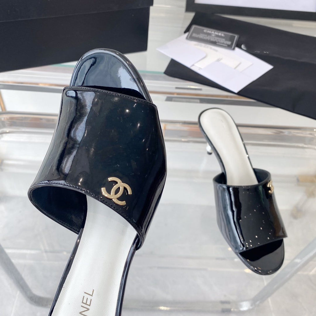 high heel 70 mule sandals black white patent calfskin