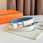 HM Silver Mors H buckle & Reversible 24 mm belt Blue White leather 125360