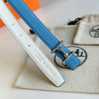 HM Silver Mors H buckle & Reversible 24 mm belt Blue White leather 125360