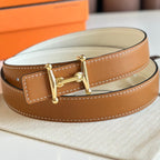 HM Gold Mors H buckle & Reversible 24 mm belt Brown White leather 125364