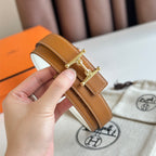 HM Gold Mors H buckle & Reversible 24 mm belt Brown White leather 125364