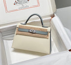 HM Mini Kelly 19cm Cream Cloud Blue Epsom Silver Hardware
