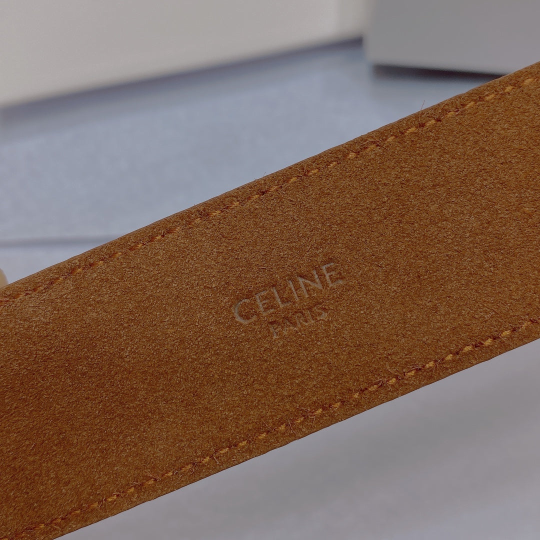 CL LARGE 35 MM BELT IN BRONZE BROWN CALFSKIN GOLD HARDWARE