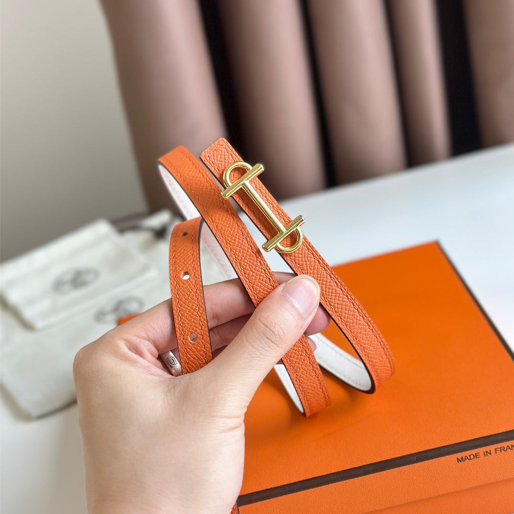 HM GAMMA BUCKLE & REVERSIBLE WHITE AND ORANGE LEATHER STRAP 13MM GOLD HARDWARE