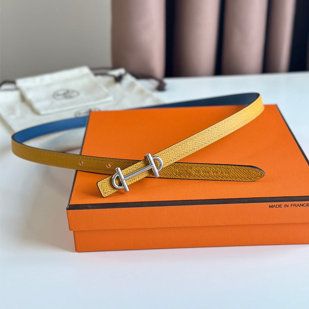HM GAMMA BUCKLE & REVERSIBLE GOLDEN AND BLUE LEATHER STRAP 13MM SILVER HARDWARE