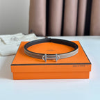 HM GAMMA BUCKLE & REVERSIBLE KHAKI BROWN AND BLACK LEATHER STRAP 13MM SILVER HARDWARE