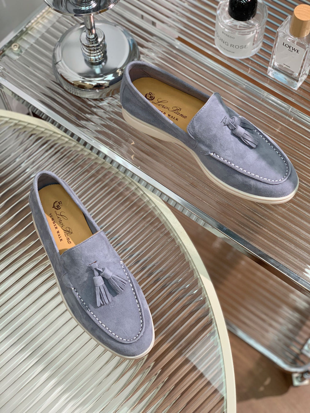 lp dot sole walk loafer slate grey suede